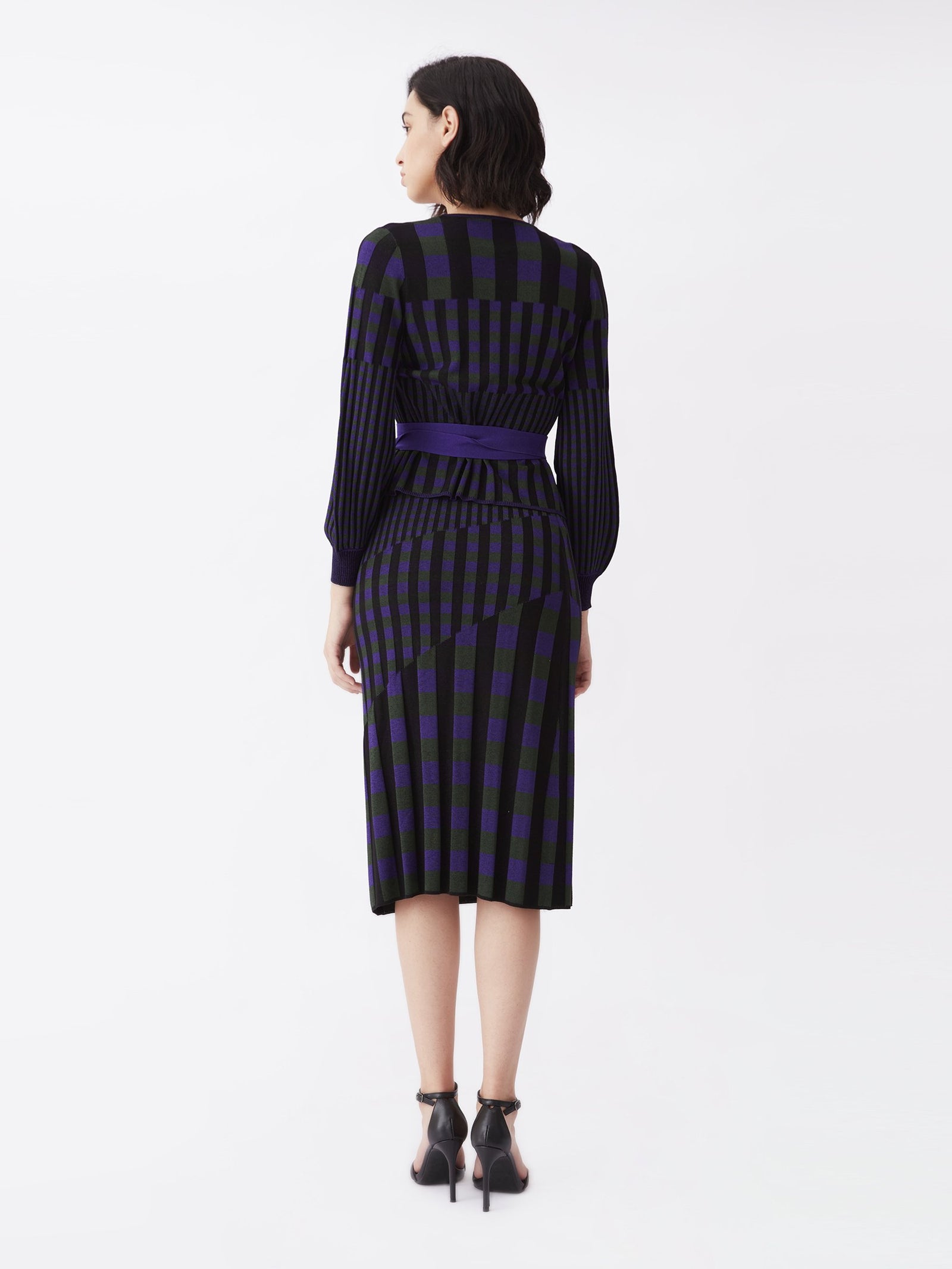 Emily Ribbed Knit Wrap Top In Purple Green Gingham