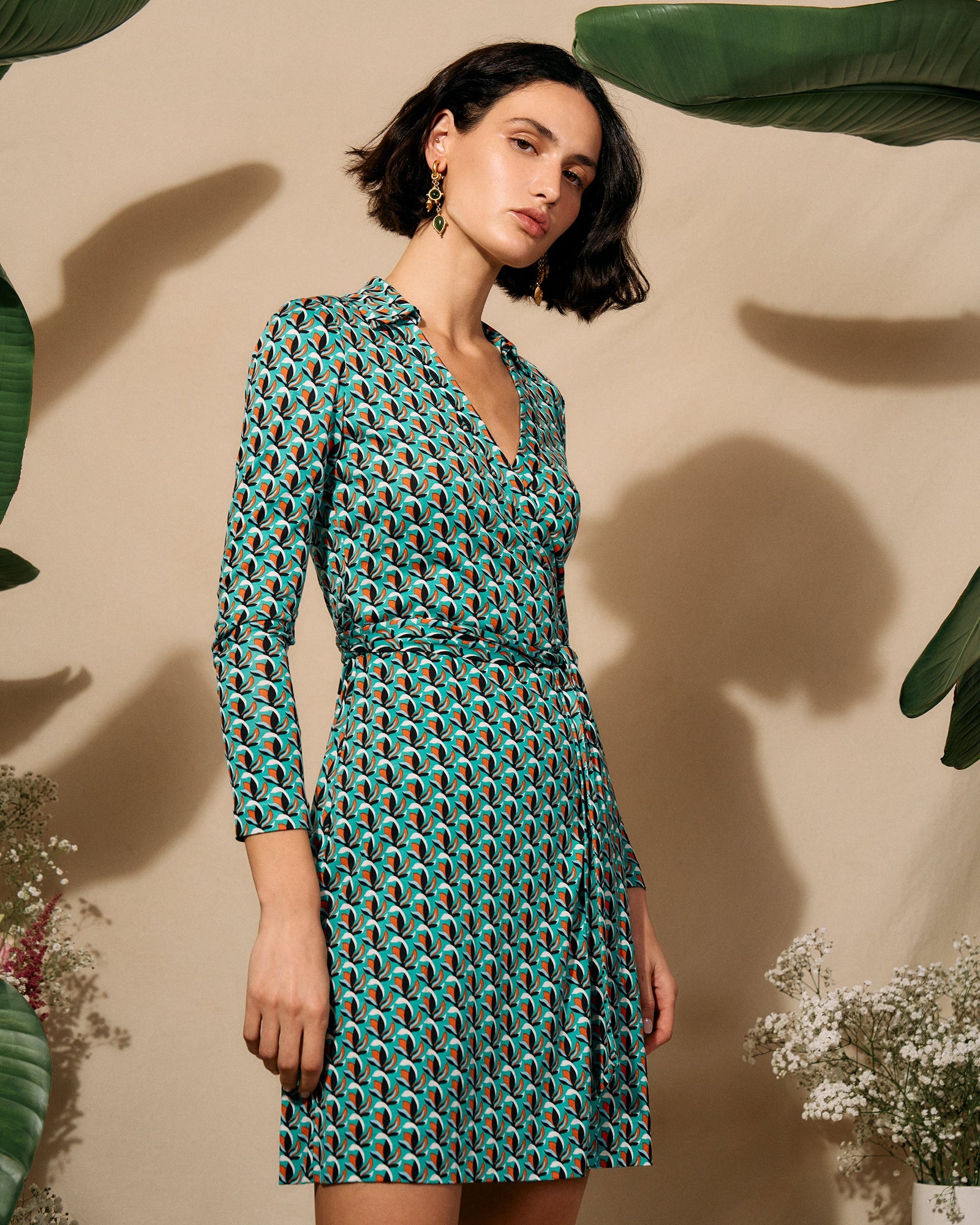 DVF Jeanne Two Wrap Dress in Fleurgeo Summer Turquoise